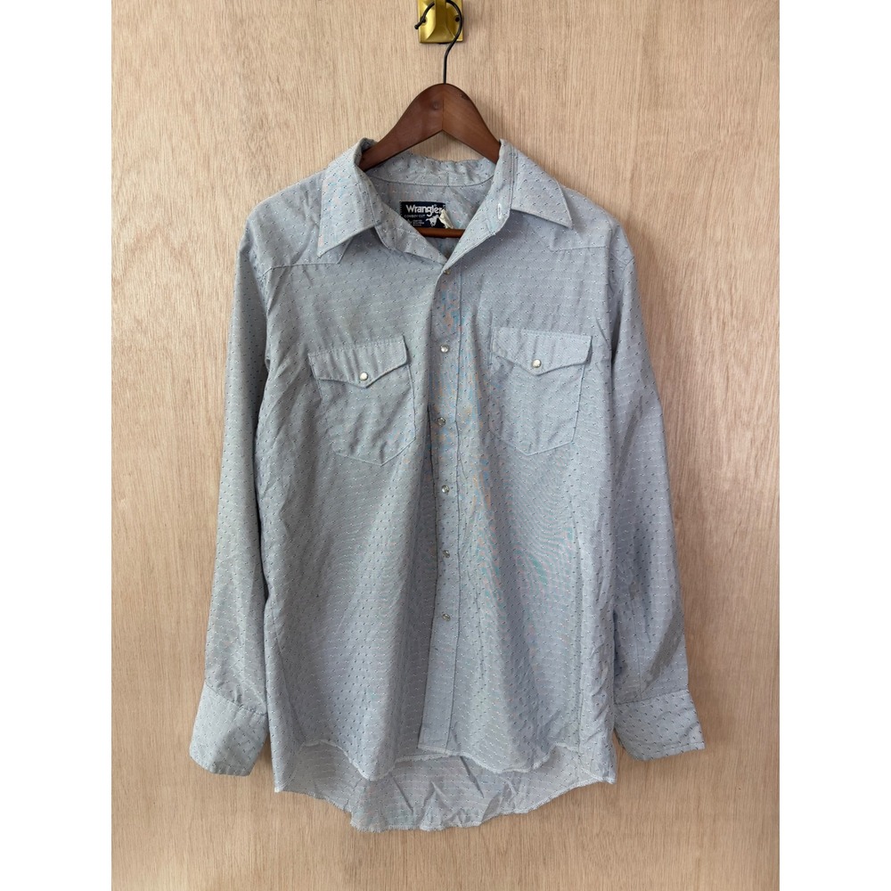 Wrangler Cowboy Cut Mens Blue Dobby Western Snap Shirt 15.5 x 34
